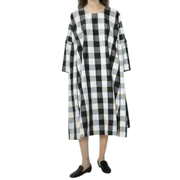 Veritecoeur Black White Gingham Cotton Dress One Size - Picture 1 of 9